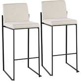 Fuji High Back 31" Bar Stool in Beige Fabric & Black Steel (Set of 2)